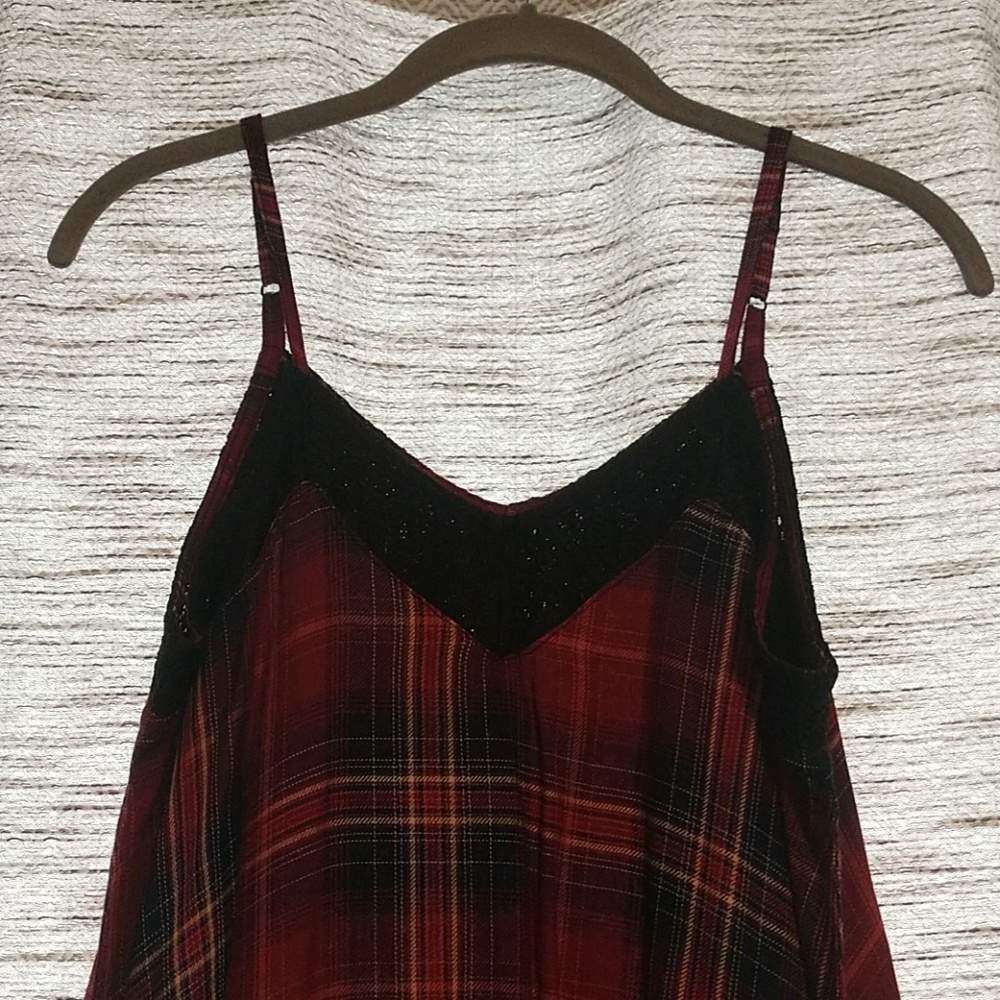 Maurices Plaid and Lace Long Tank Top
